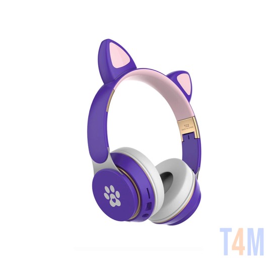 CAT EAR BLUETOOTH HEADPHONE WIRELESS T22 PURPLE